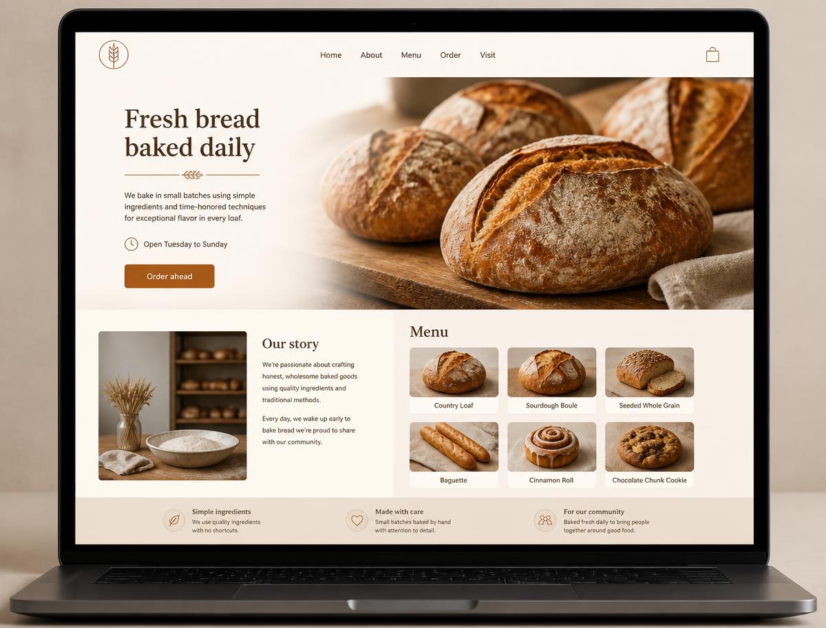 Concept website design for a bakery